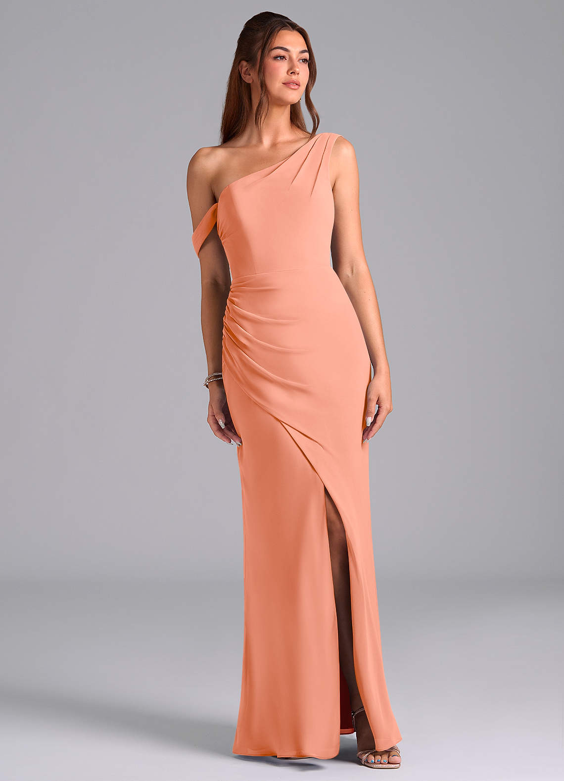 Azazie Madelyn Bridesmaid Dresses Sunset Mermaid Off the Shoulder Chiffon Convertible Dress image1