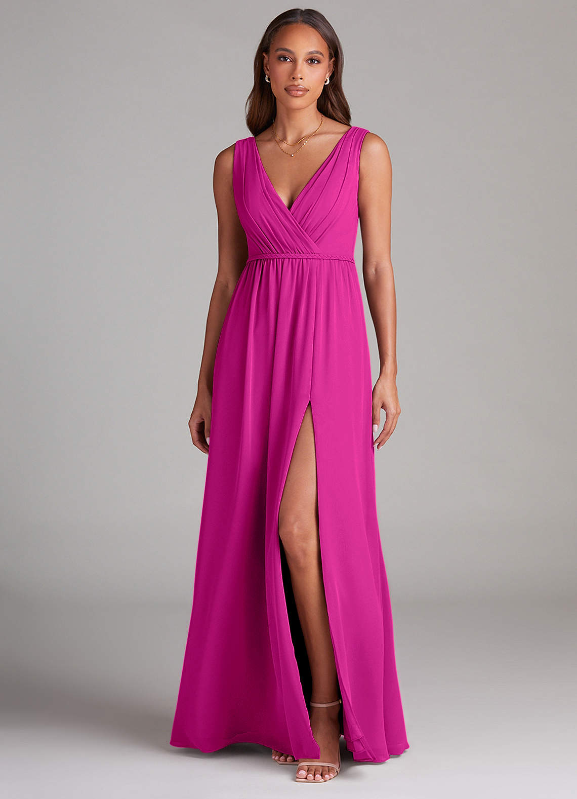 Azazie Tanicia Robes de demoiselle d'honneur Robe Trapèze en Mousseline de soie Plissée Fuchsia image1