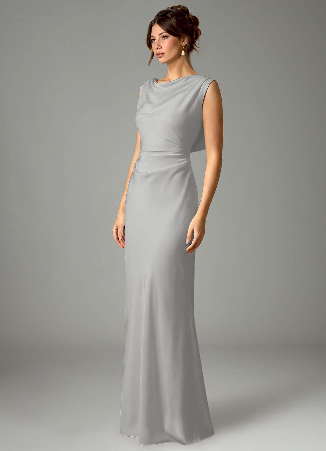 Azazie Kieryn Bridesmaid Dresses Silver Mermaid Pleated Stretch Satin Dress image4
