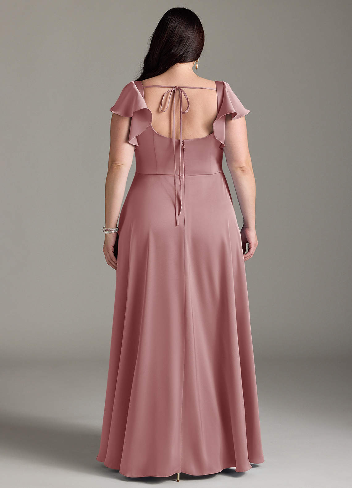Azazie Bondi Bridesmaid Dresses Dusty Rose A-Line Bow Stretch Satin Dress image7