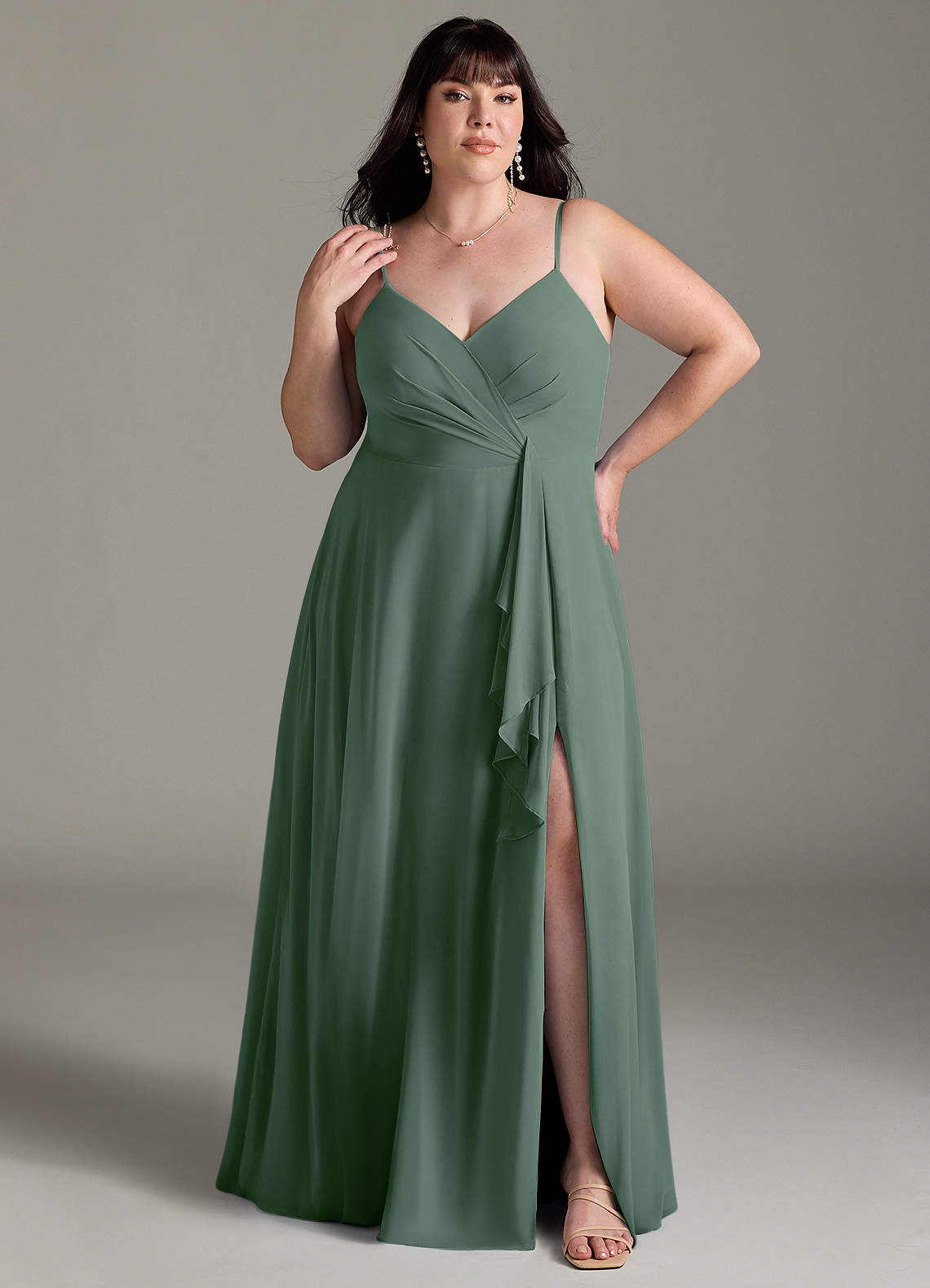 Azazie Akita Morsiusneito Mekot A-linja Sifonki Lattian pituus Pukeutua image4