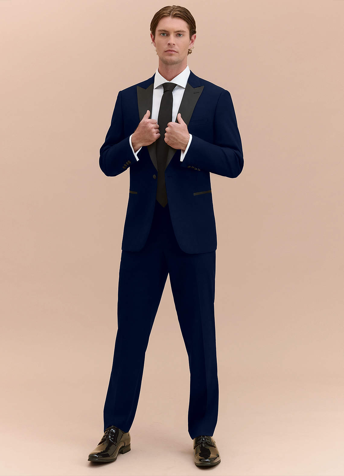 front Hudson Navy Blue Peak Lapel Tuxedo Jacket