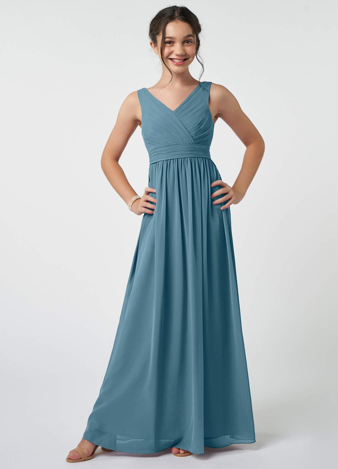 Azazie Kora Junior Bermuda A-Line Pleated Chiffon Dress image1