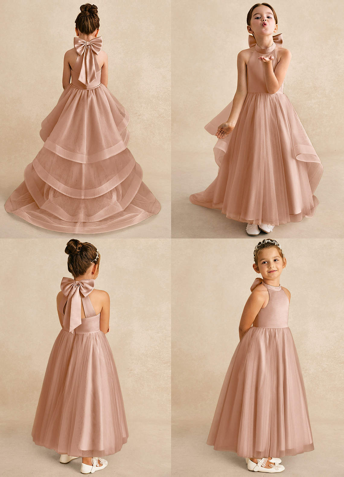 Azazie Bev Flower Girl Dresses Champagne Rose A-Line Convertible Tulle Dress image1