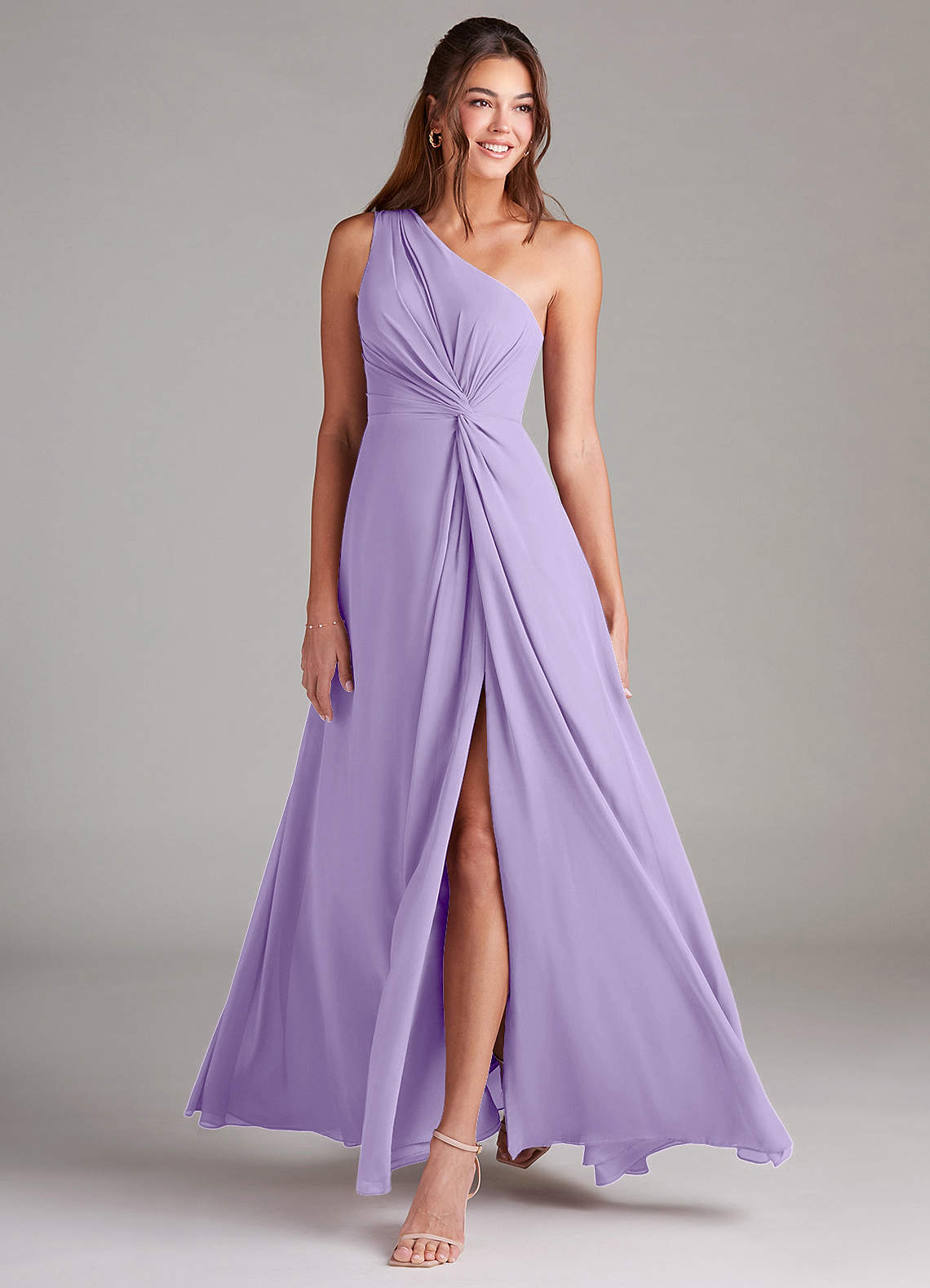 Azazie Brooke Bridesmaid Dresses Lilac A-Line One Shoulder Chiffon Dress image2
