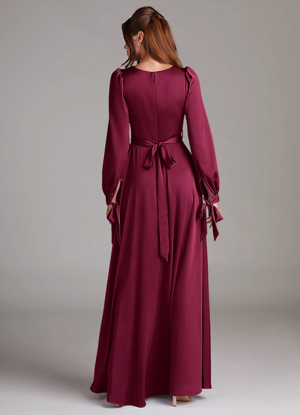 azazie maroon stretch satin dress Azazie Lainey