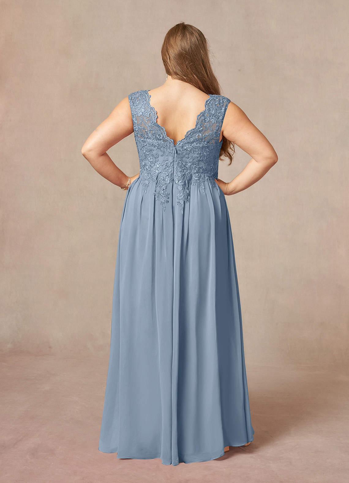Azazie Amethyst Mother of the Bride Dresses Dusty Blue A-Line V-Neck Sequins Chiffon Dress image9