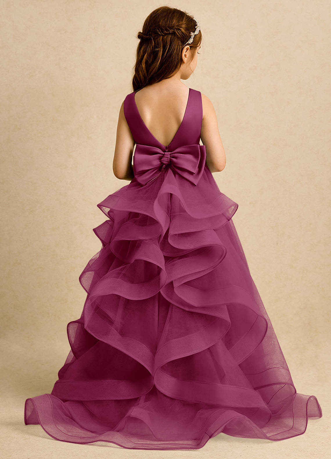 Azazie Lior Flower Girl Dresses Mulberry Ball-Gown Pleated Tulle Dress image1