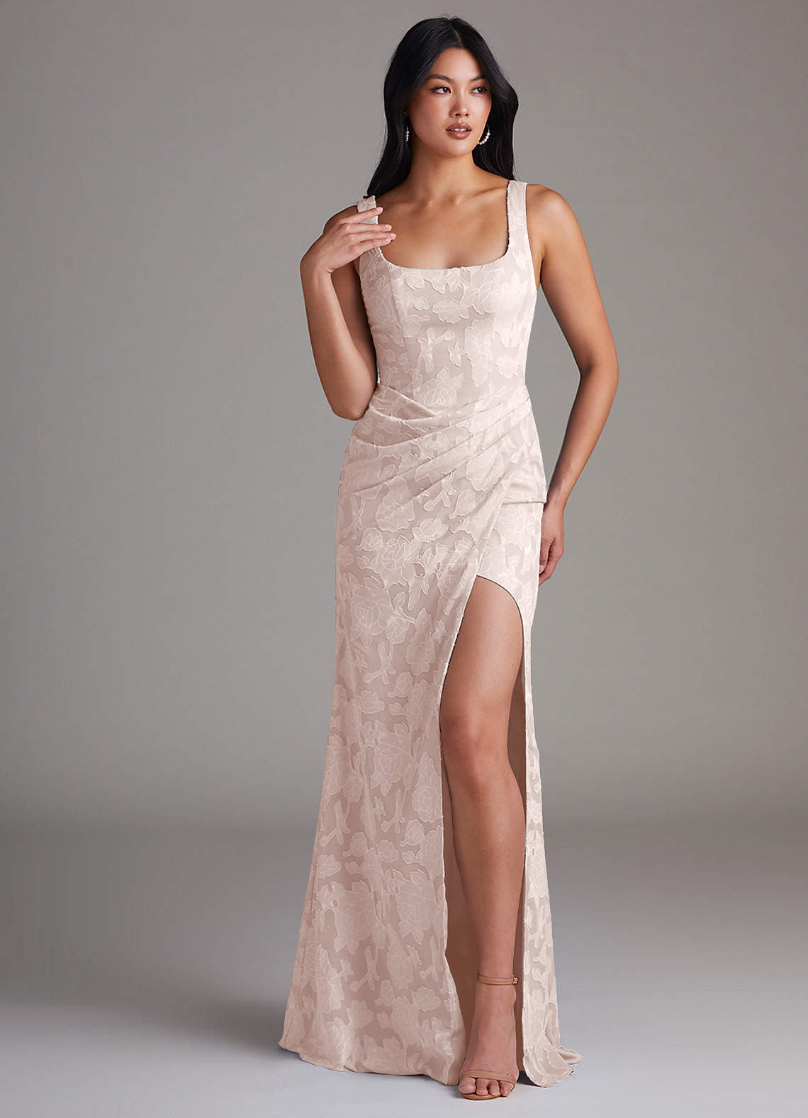 Azazie Mero Blushing Pink Floral Burnout Bridesmaid Dresses | Azazie