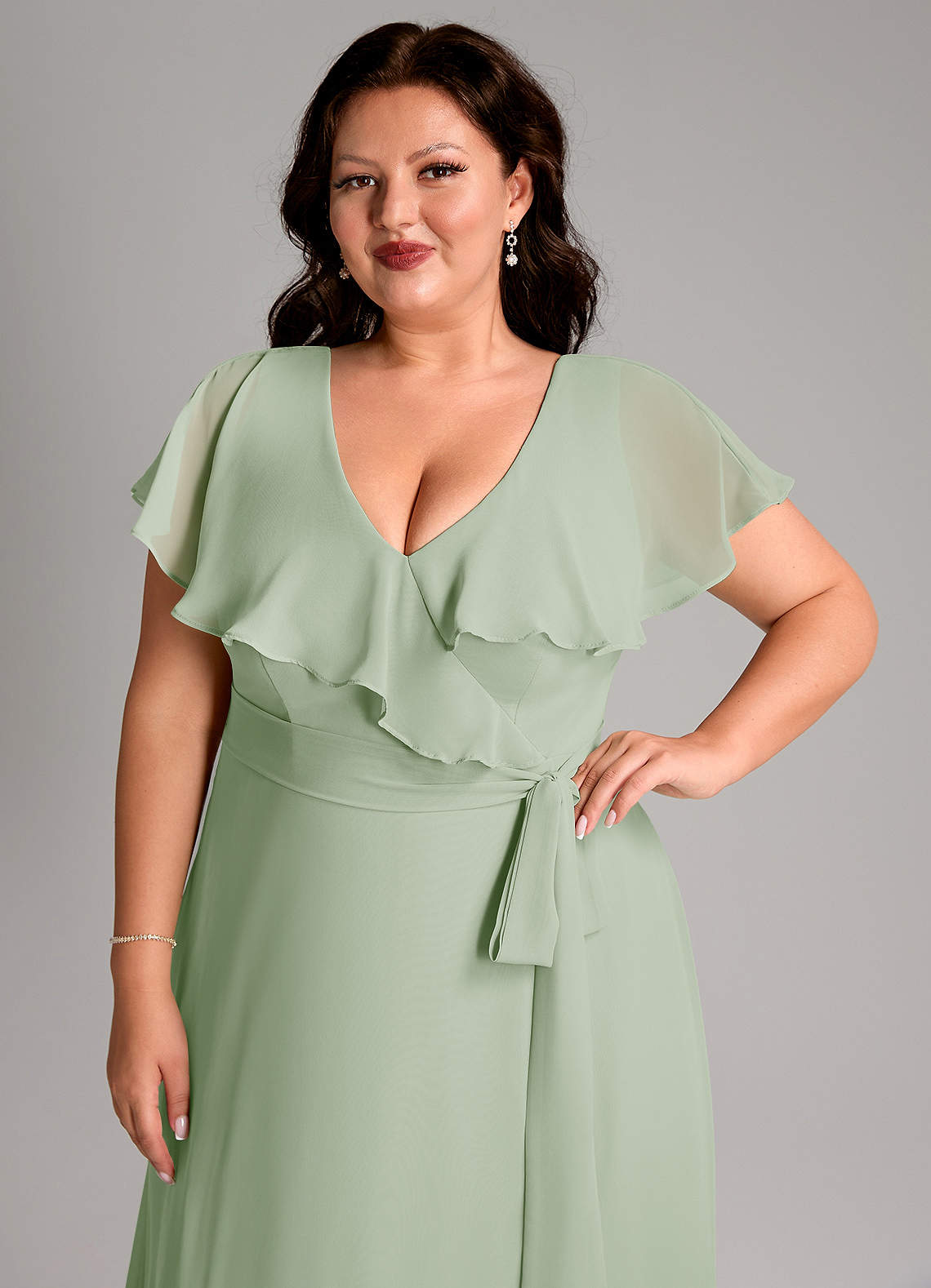 Azazie Lainey Bridesmaid Dresses Dusty Sage A-Line with Pockets Chiffon Dress image12