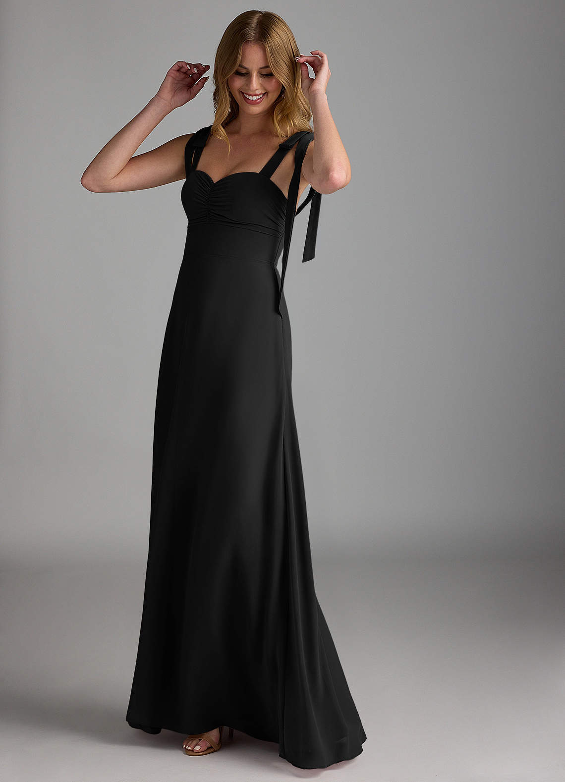 Azazie Lizet Bridesmaid Dresses Black A-Line Sweetheart Neckline Chiffon Dress image1