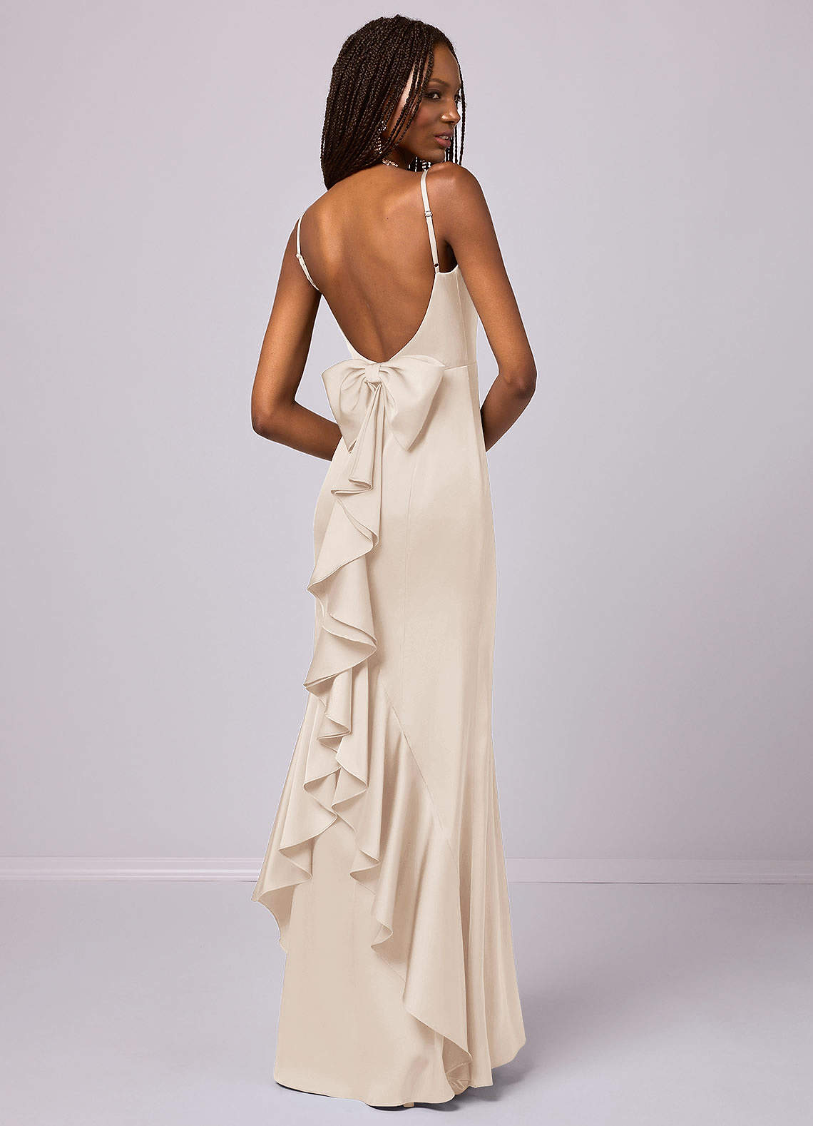 Barbie ♥ Azazie Bridesmaid Dresses White Alabaster Mermaid Bow Stretch Satin Dress image4