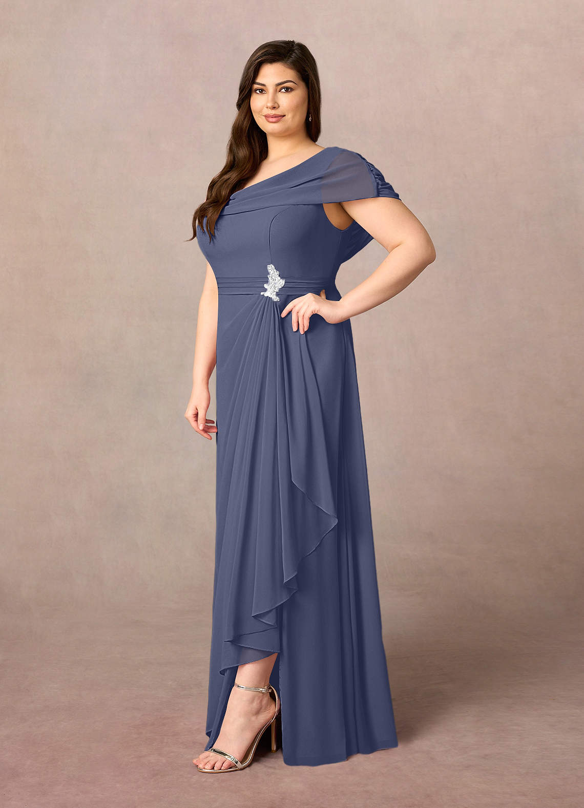 Azazie Mary Mother of the Bride Dresses Stormy A-Line Side Slit Chiffon Dress image1
