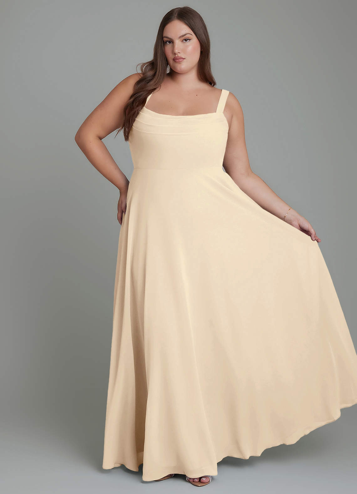 Azazie Shaude Abiti da Damigella Abito A-Line in Chiffon Plissettato Champagne image1