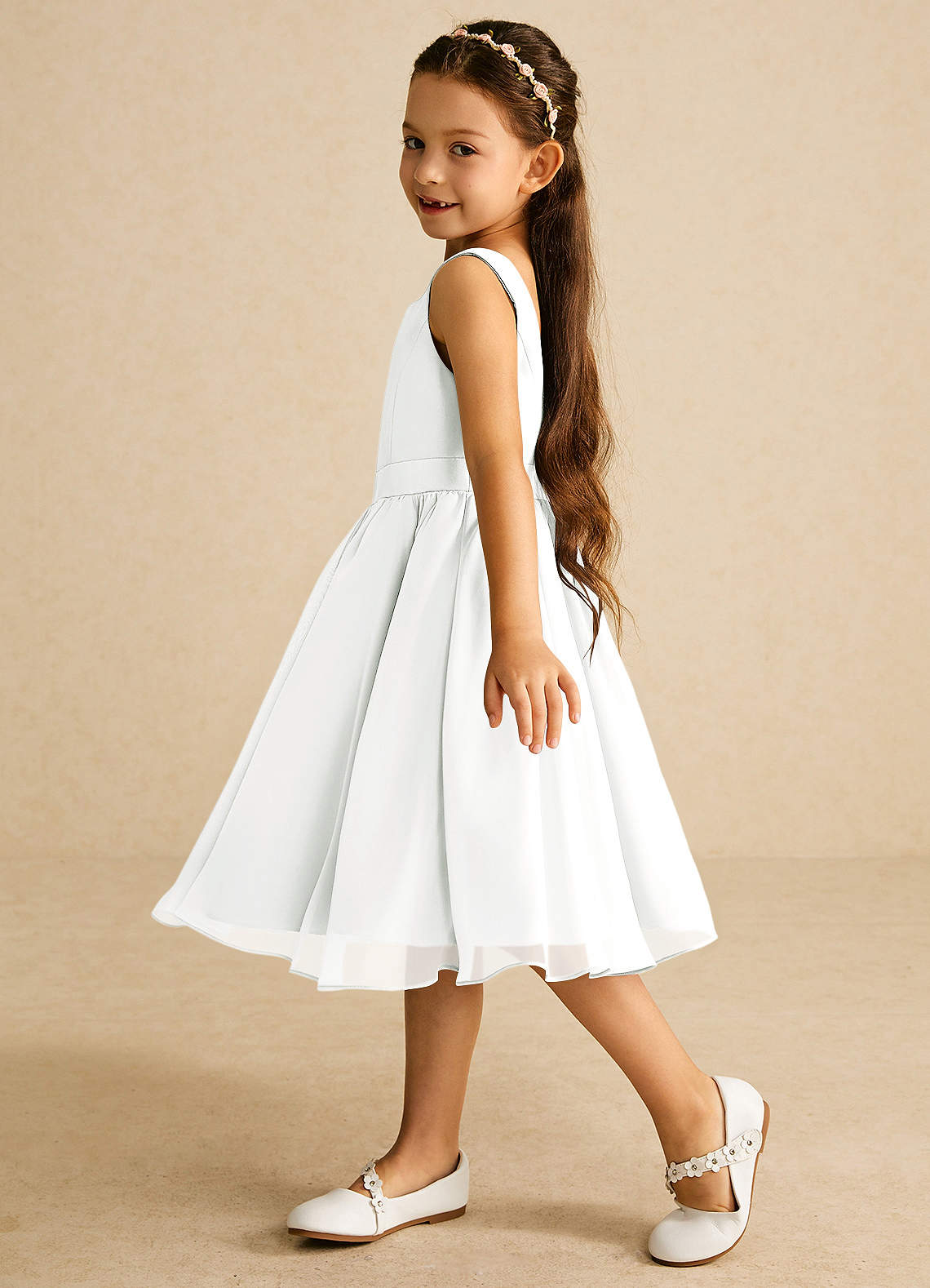 Azazie Ari Flower Girl Dresses Diamond White A-Line Sleeveless Chiffon Dress image3