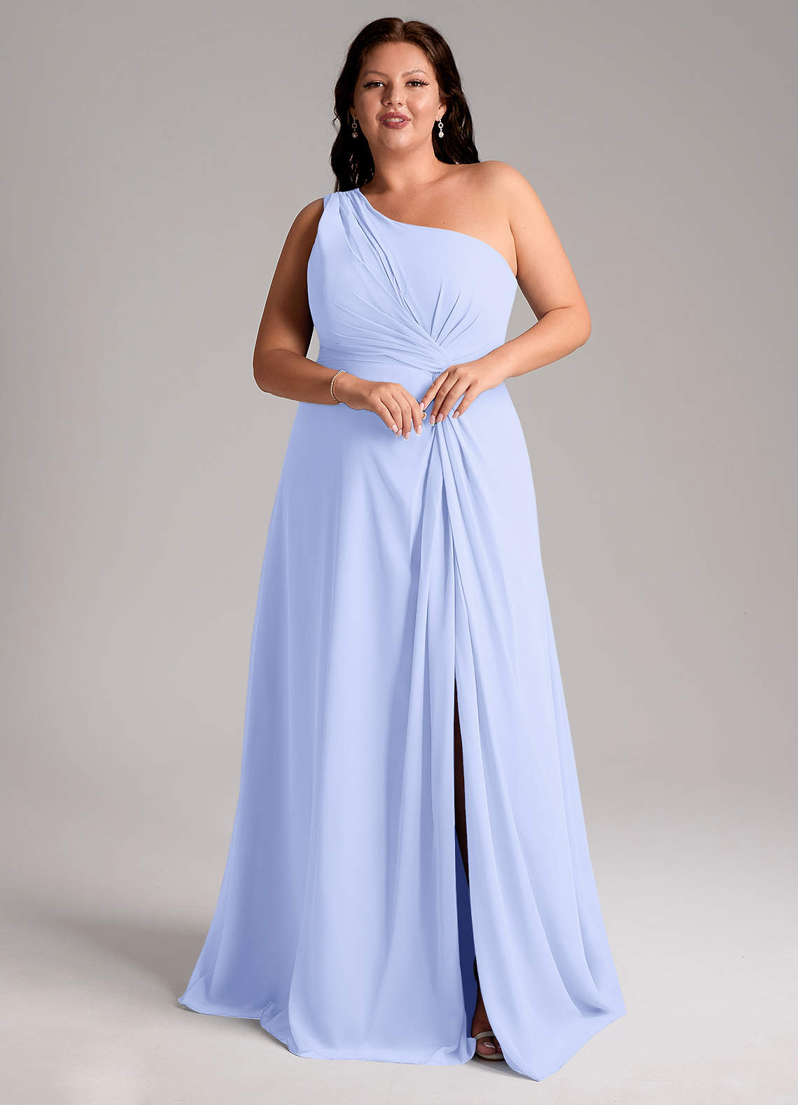 Azazie Brooke Vestidos de damas de honor Vestido de Lavanda de Gasa de Corte en A con Hombro unilateral image10