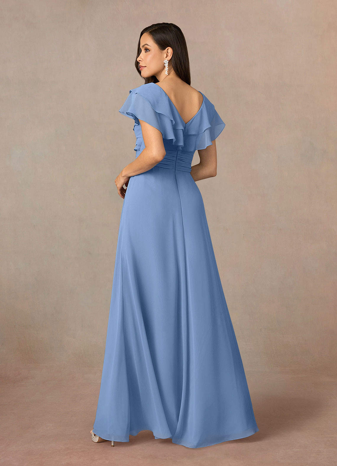 Sky Blue A Line V-Neck Ruched Chiffon Junior Bridesmaid Dress
