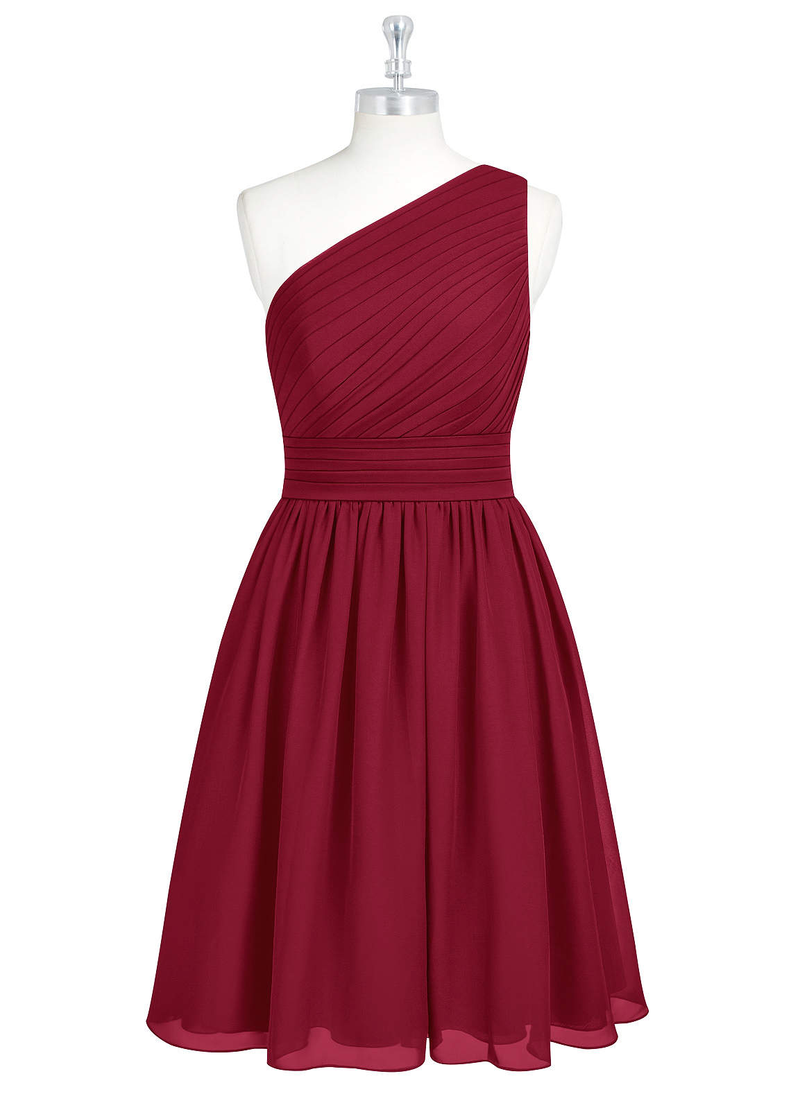 Azazie Katrina At-home Try On Dresses Burgundy A-Line One Shoulder Chiffon Dress image5