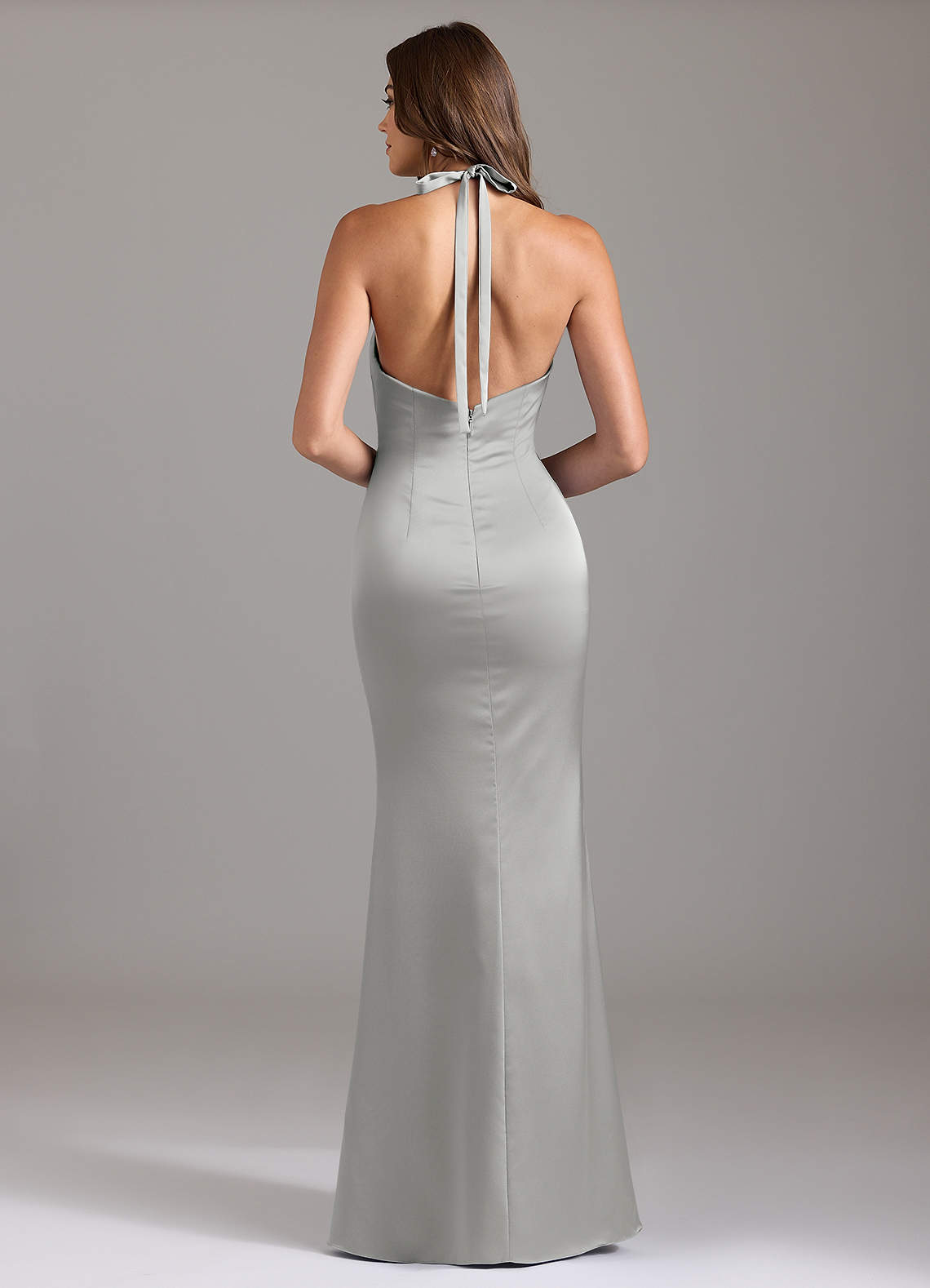 Azazie Valerie Brudtärnklänningar Klä av Sjöjungfru i Stretch Satin Plisserad Silver image1