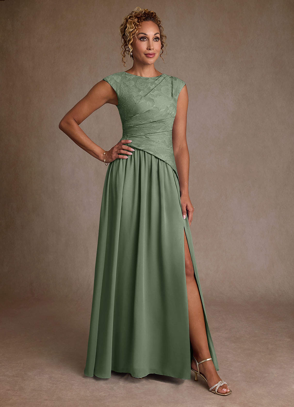 Azazie Kalleen Mother of the Bride Dresses Matcha A-Line Pleated Chiffon Dress image1