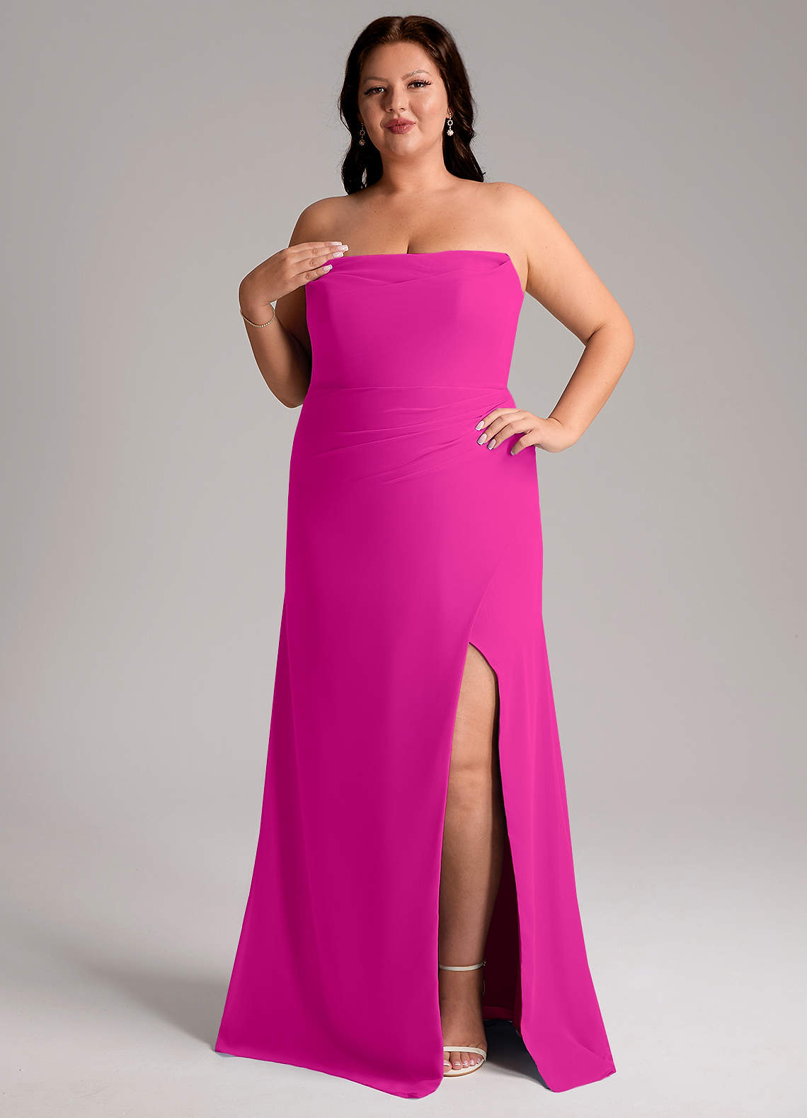Azazie Leonis Bridesmaid Dresses Fuchsia Sheath Strapless Chiffon Convertible Dress image10