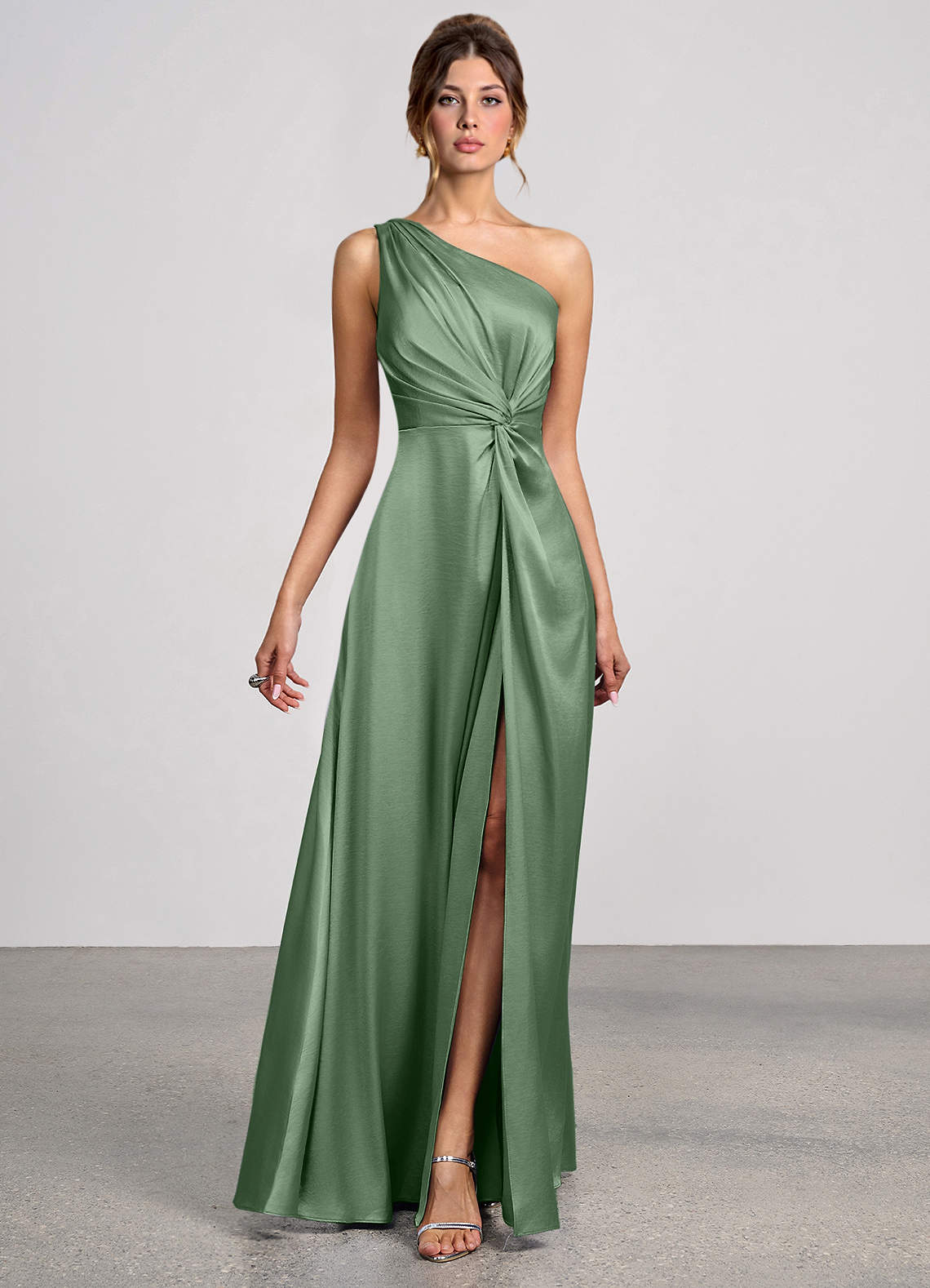 Eulalie Matcha Luminous Satin Maxi Dress image1