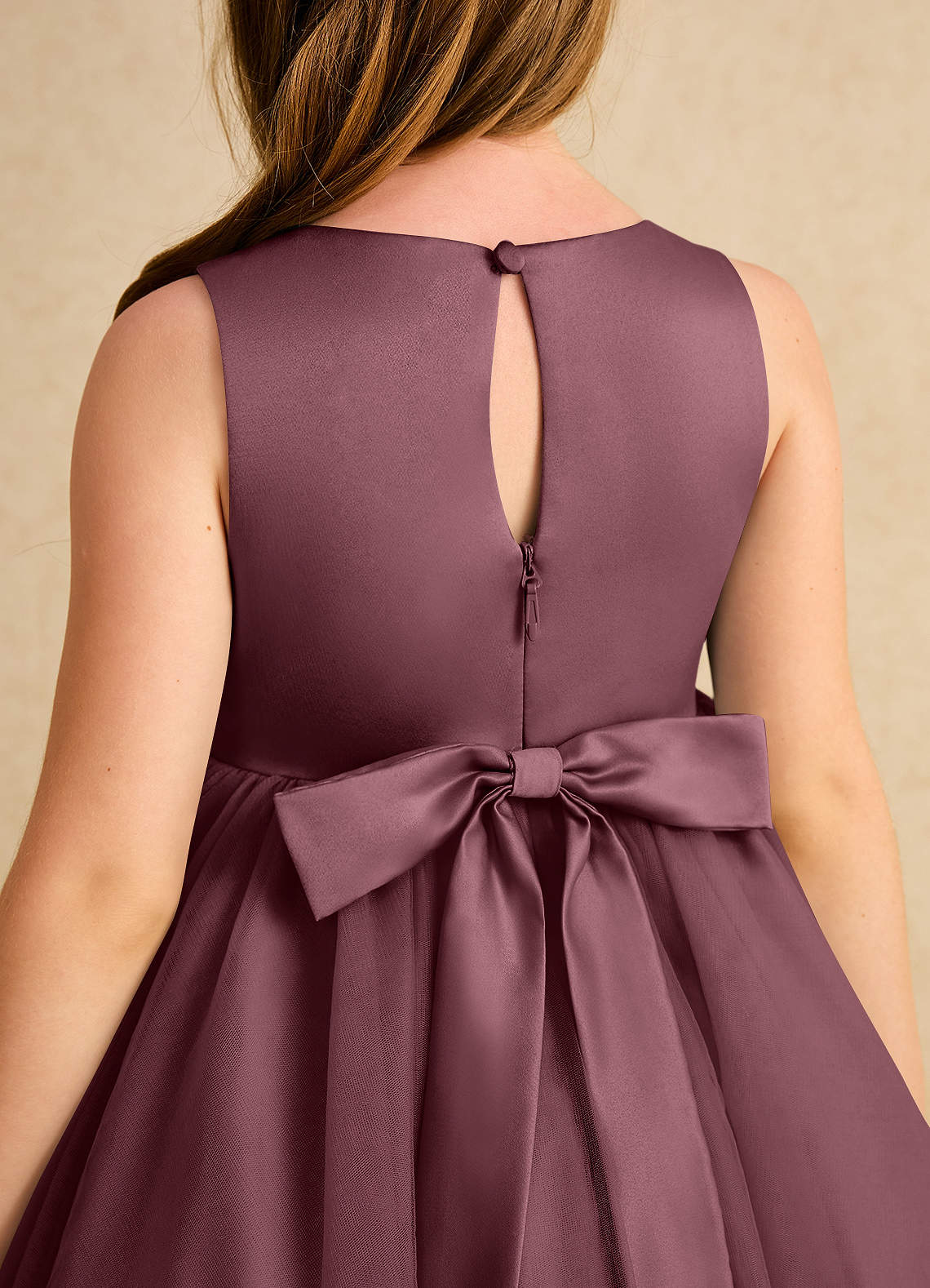 Azazie Prima Flower Girl Dresses Sangria A-Line Bow Tulle Dress image5