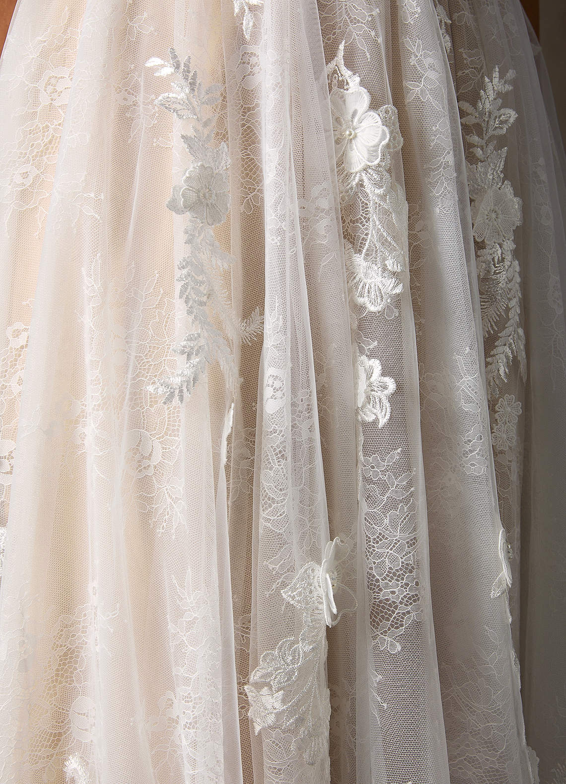 Azazie Monda Wedding Dresses Diamond White Champagne A-Line Lace Tulle Dress image8