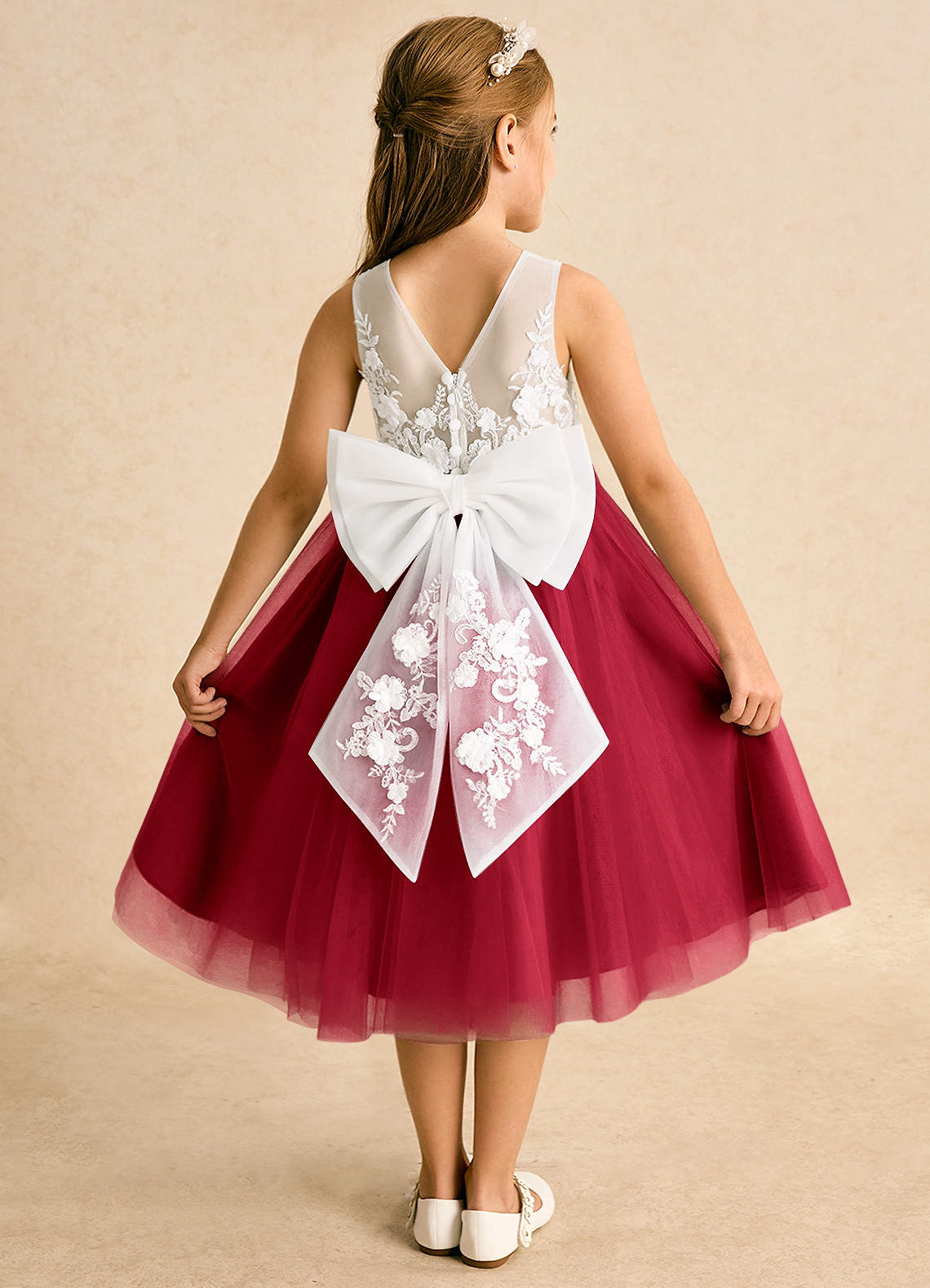 Azazie Lina Flower Girl Dresses Ivory Scarlet Ball-Gown Lace Dress image1
