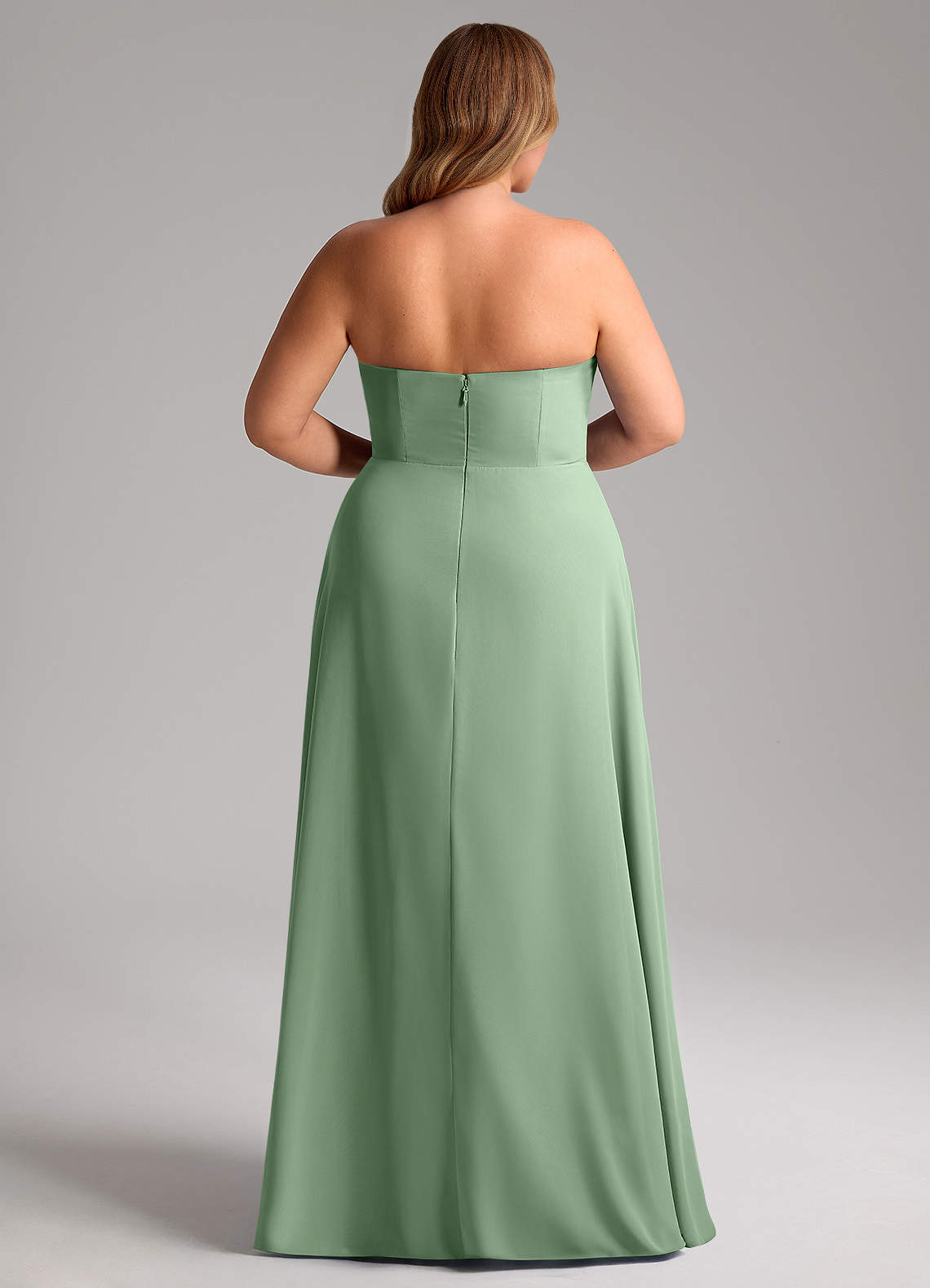 Azazie Wren Abiti da Damigella Abito Convertibile A-Line in Chiffon Spacco Laterale Matcha image14