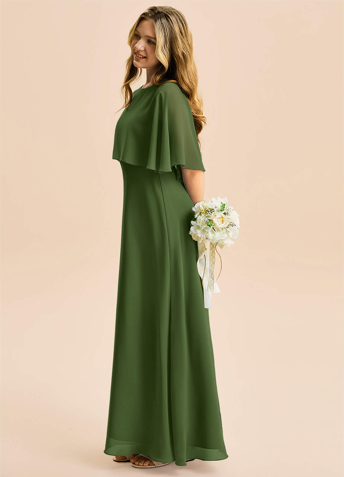 olive green junior dresses Azazie A-Line/Princess Scoop Neck Floor-Length Chiffon Bridesmaid special25