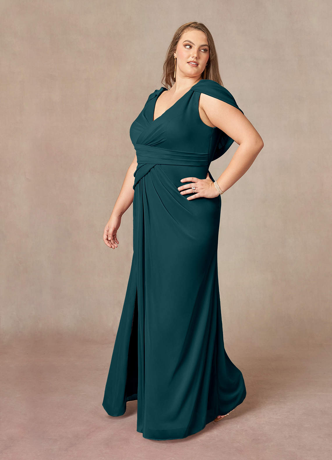 Azazie Luisa Mother of the Bride Dresses Pine Mermaid V-Neck Pleated Mesh Dress image9