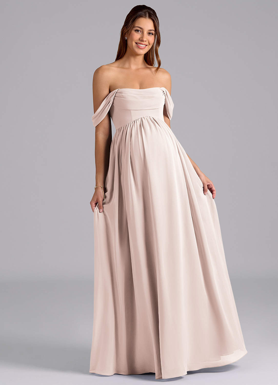 Azazie Saige Maternity Bridesmaid Dresses A-Line Pleated Chiffon Floor-Length Dress image3