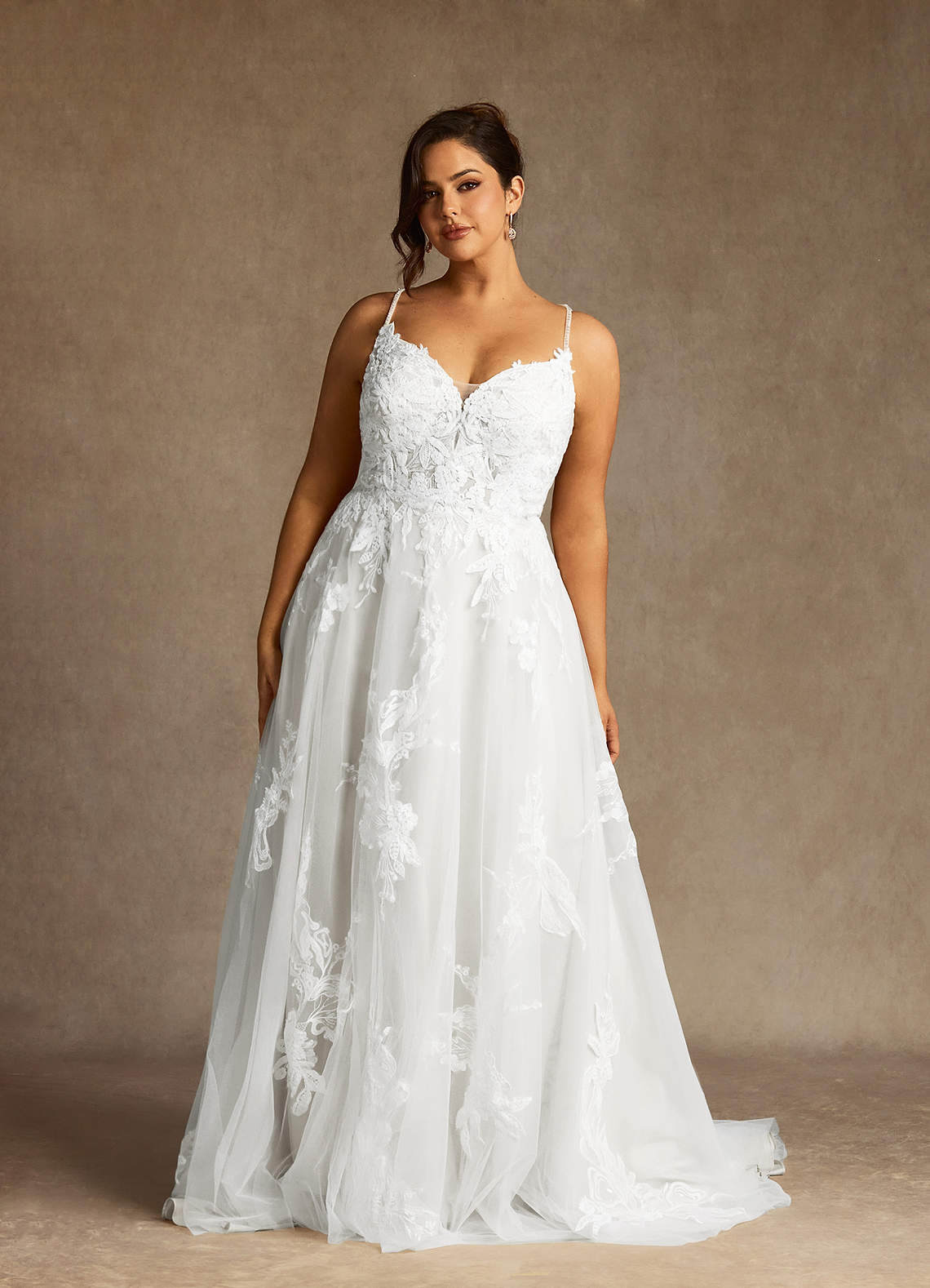 Azazie Lorenza Wedding Dresses Diamond White A-Line V-Neck Sequins Tulle Dress image12