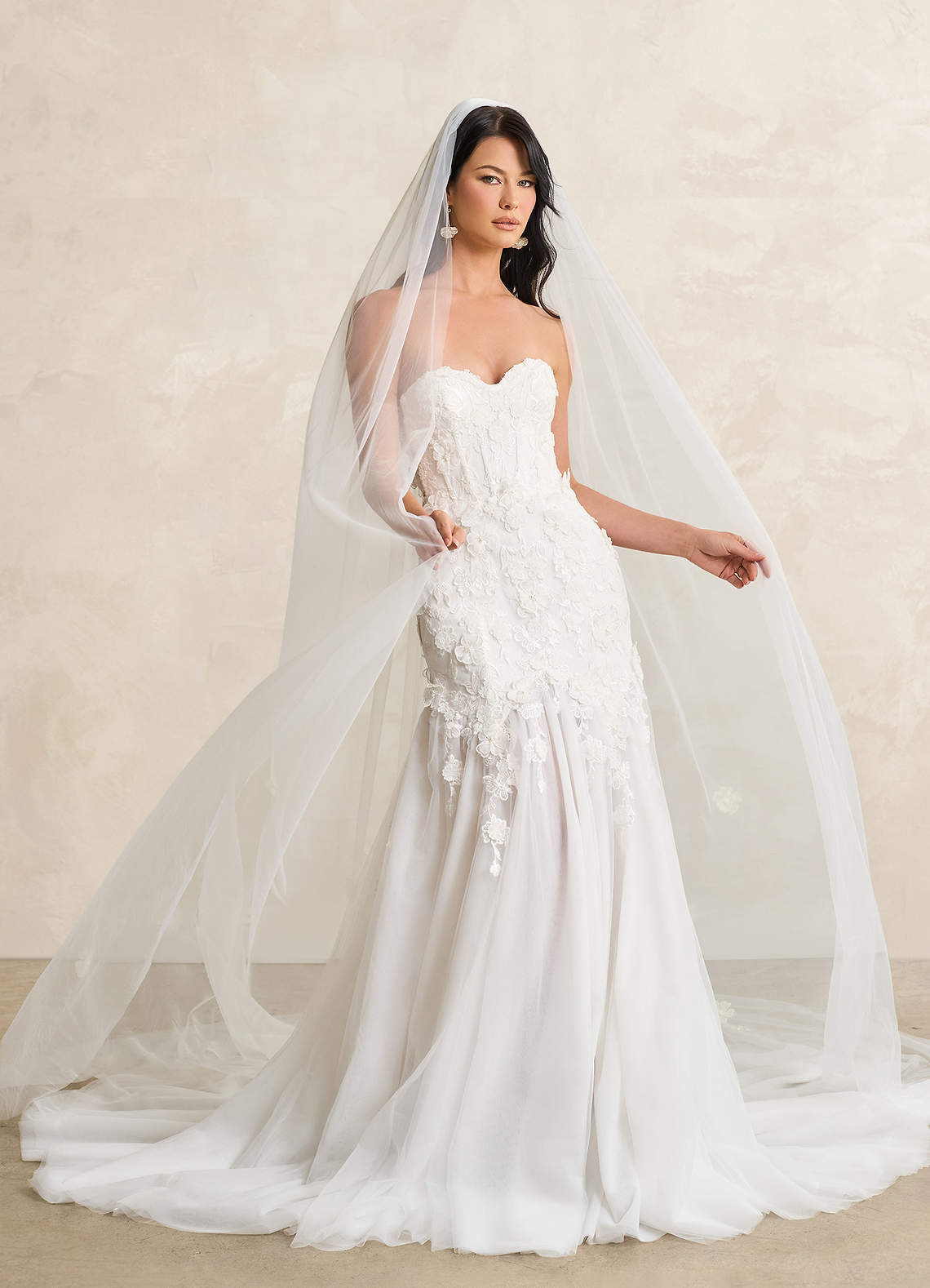 Azazie Priscilla Wedding Dresses Diamond White Nude Mermaid Lace Tulle Dress image1
