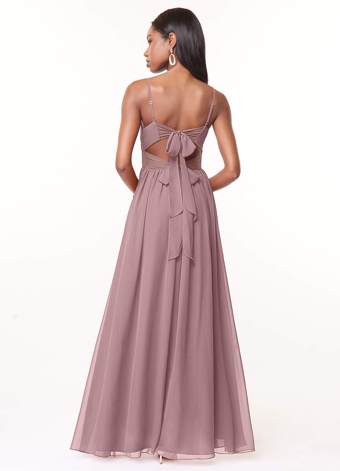 Azazie Zeya Bridesmaid Dresses Dusty Rose A-Line V-Neck Pleated Chiffon Dress image2