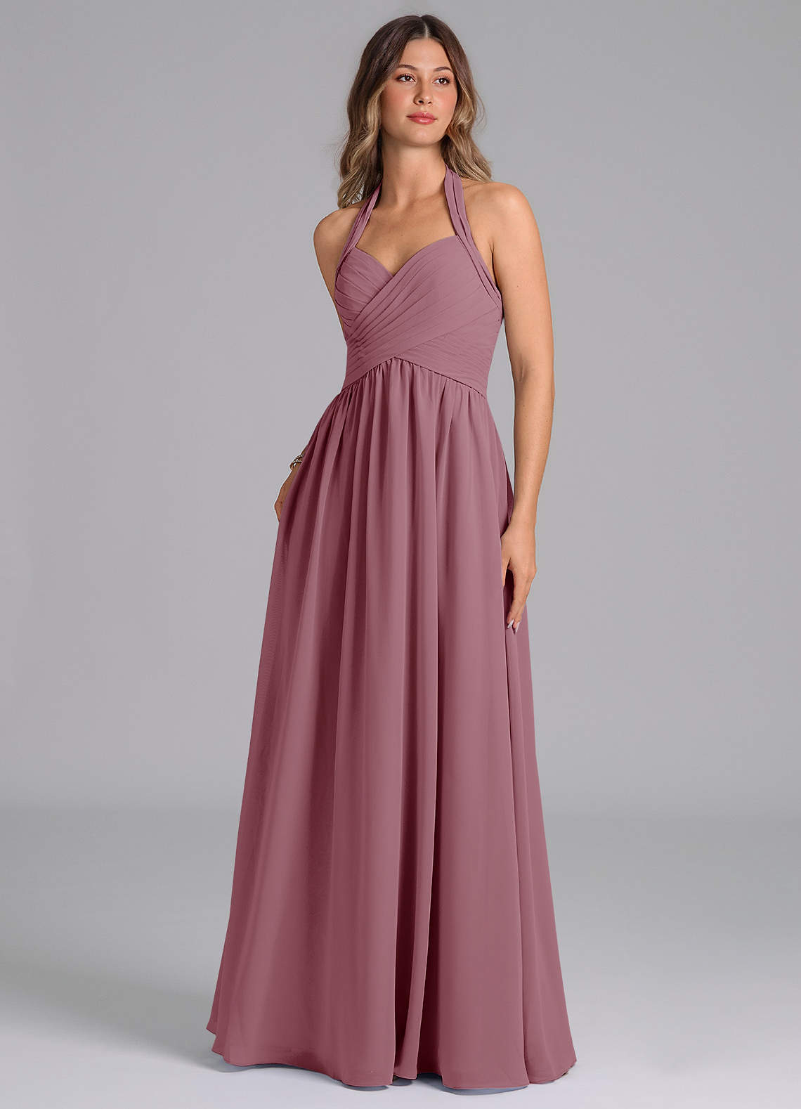 Azazie Darlyn Bridesmaid Dresses Vintage Mauve A-Line Pleated Chiffon Dress image1