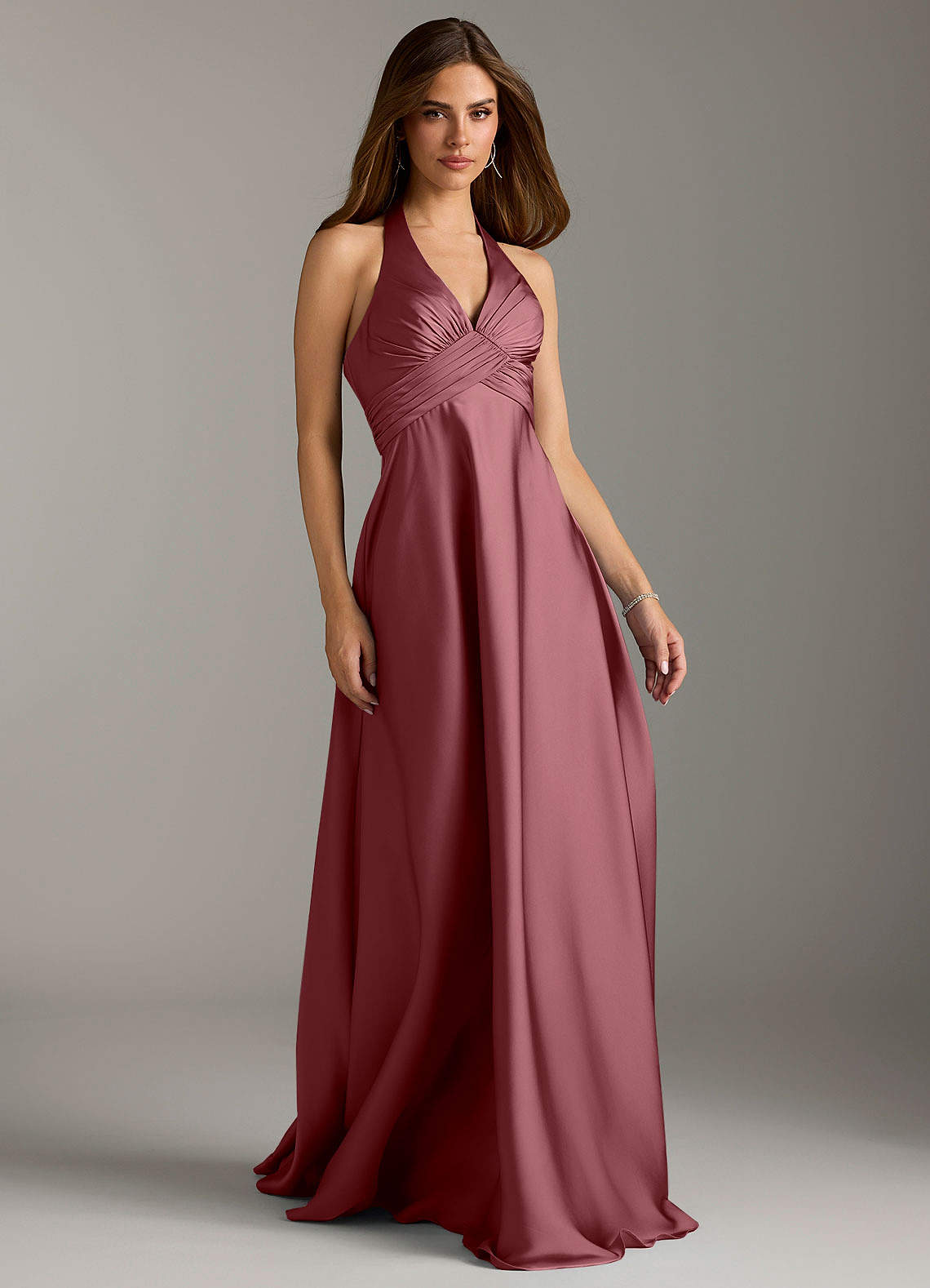 Azazie Tessie Bridesmaid Dresses Desert Rose A-Line Pleated Stretch Satin Dress image1