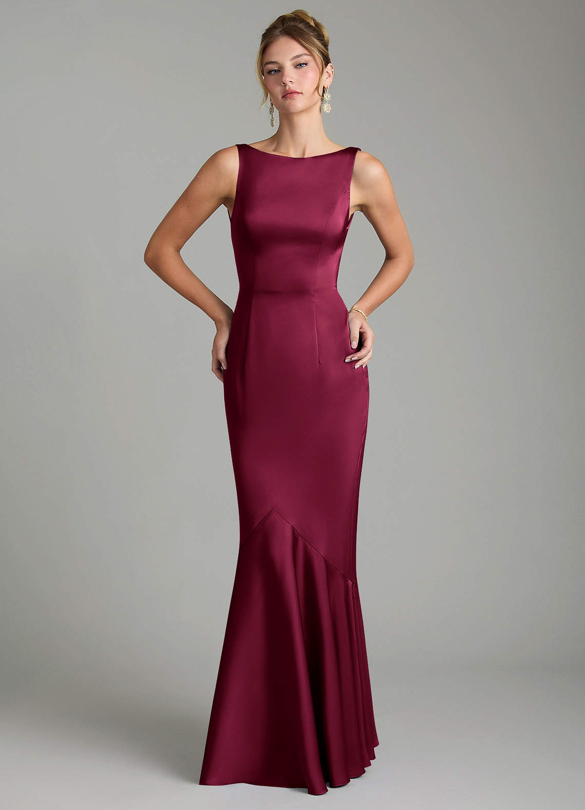gray and red bridesmaid dresses Azazie Tamera Burgundy Stretch Satin Size:IT 40.5 - US 9.5