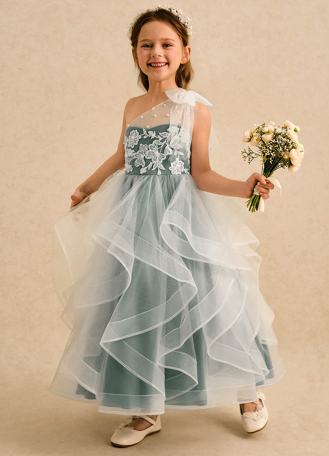 Azazie Zoey Eucalyptus Ball-Gown Lace Tulle Dress | Azazie