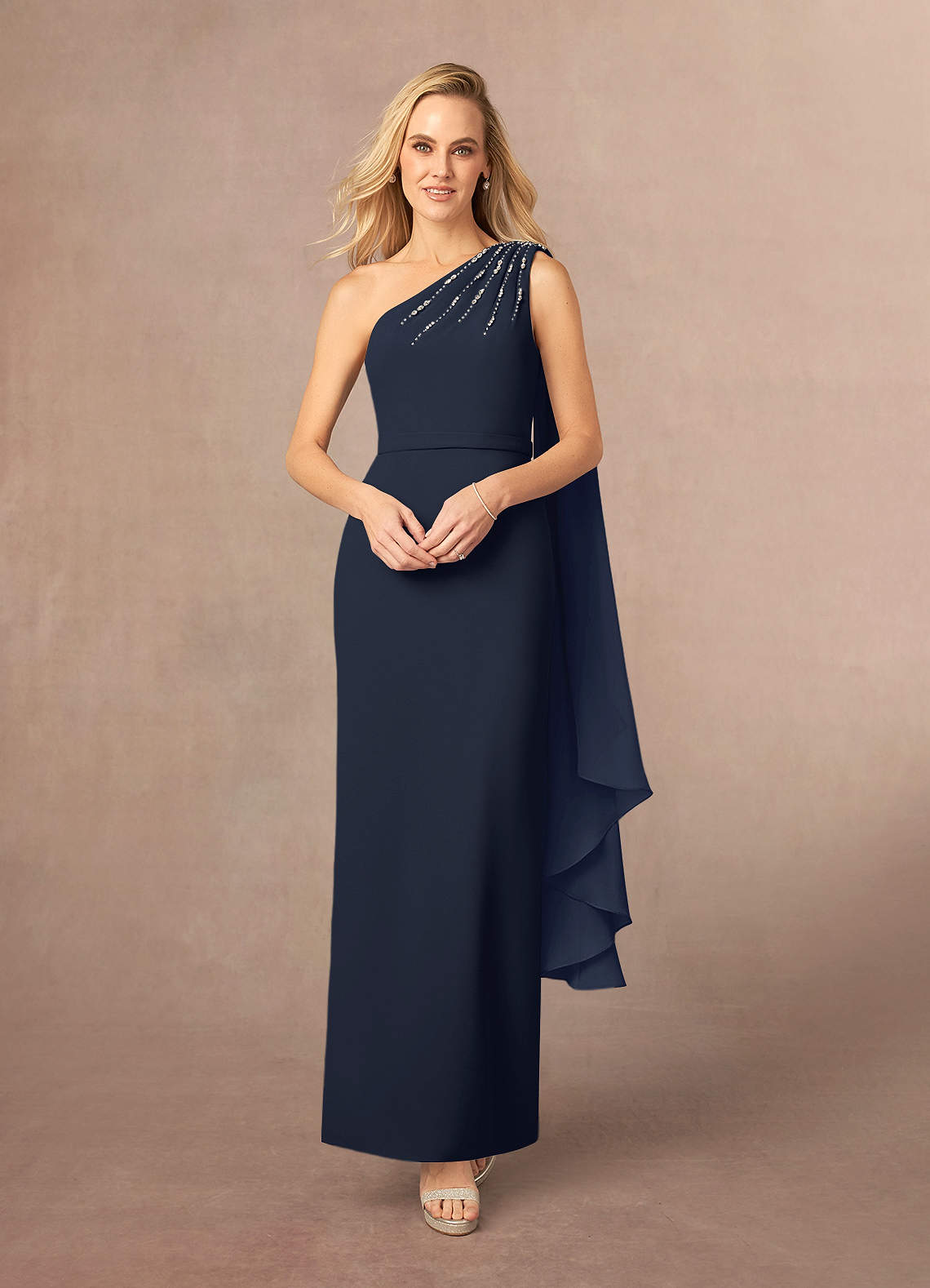 Azazie Gianna Mother of the Bride Dresses Dark Navy One Shoulder Stretch Crepe Dress image1