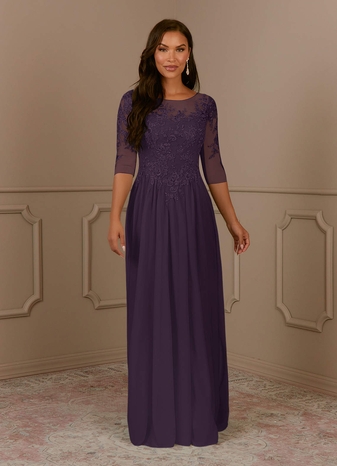 Azazie Harriet Plum A-Line Scoop lace Mesh Dress | Azazie