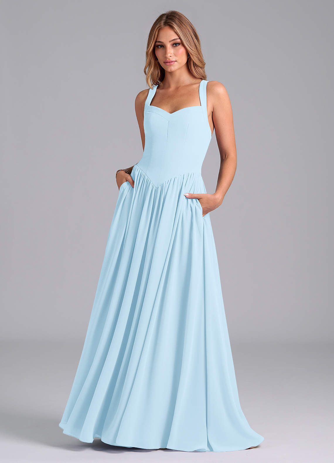 Azazie Francis Abiti da Damigella Abito A-Line in Chiffon Corsetto Azzurro image1