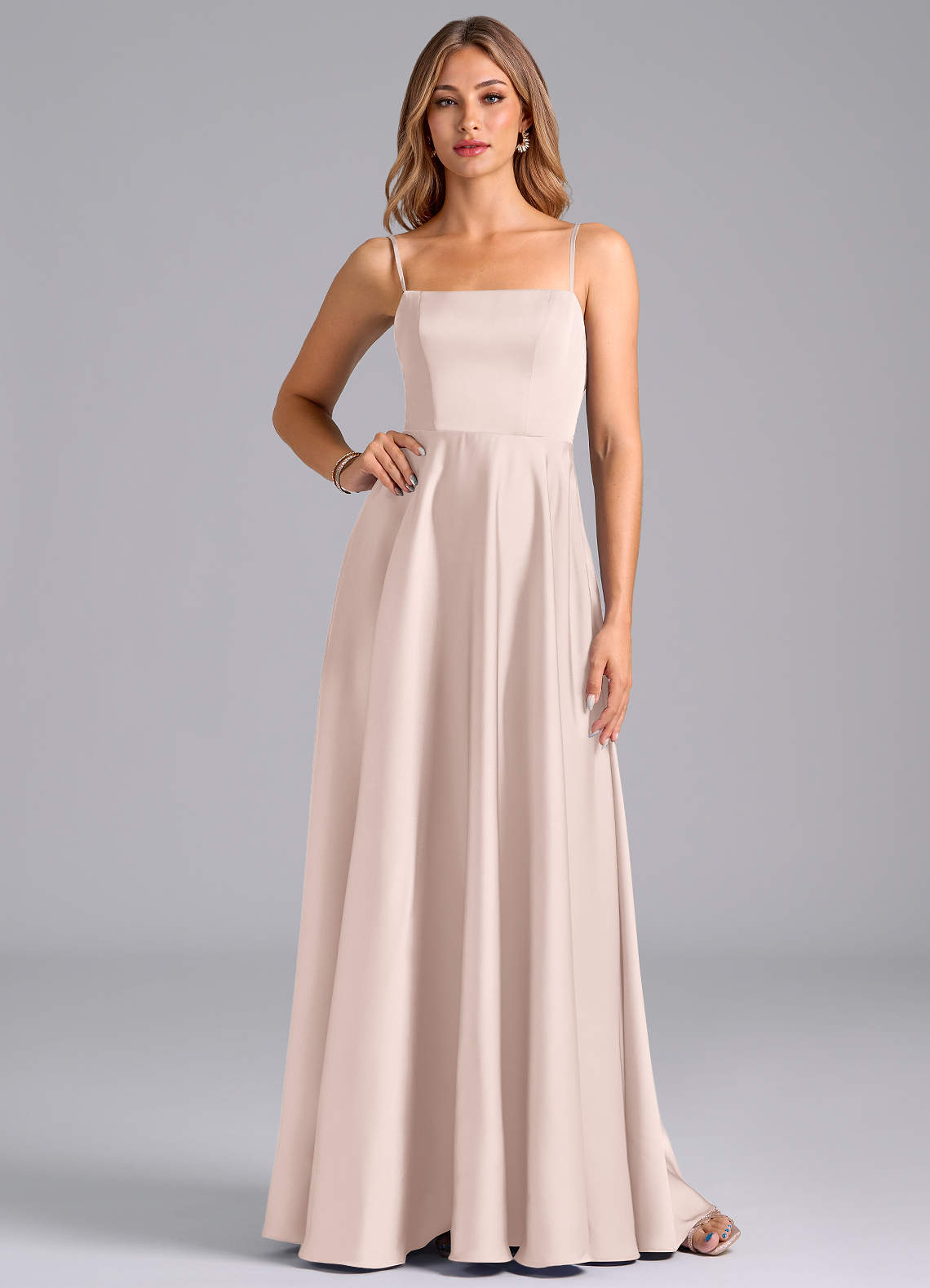 Azazie Elita Brautjungfernkleider A-Linie Plissee Stretch-Satin Kleid Zartrosa image1