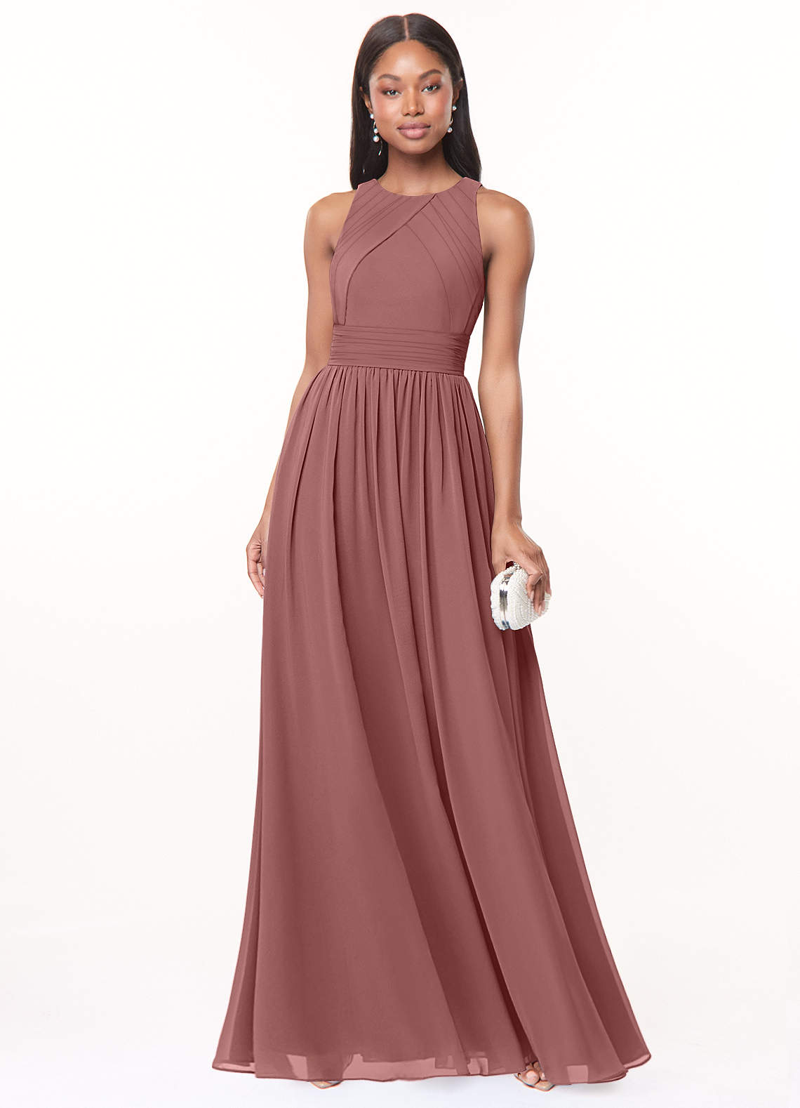 Azazie Harper Brautjungfernkleider A-Linie Plissee Chiffon Kleid Wüstenrose image1