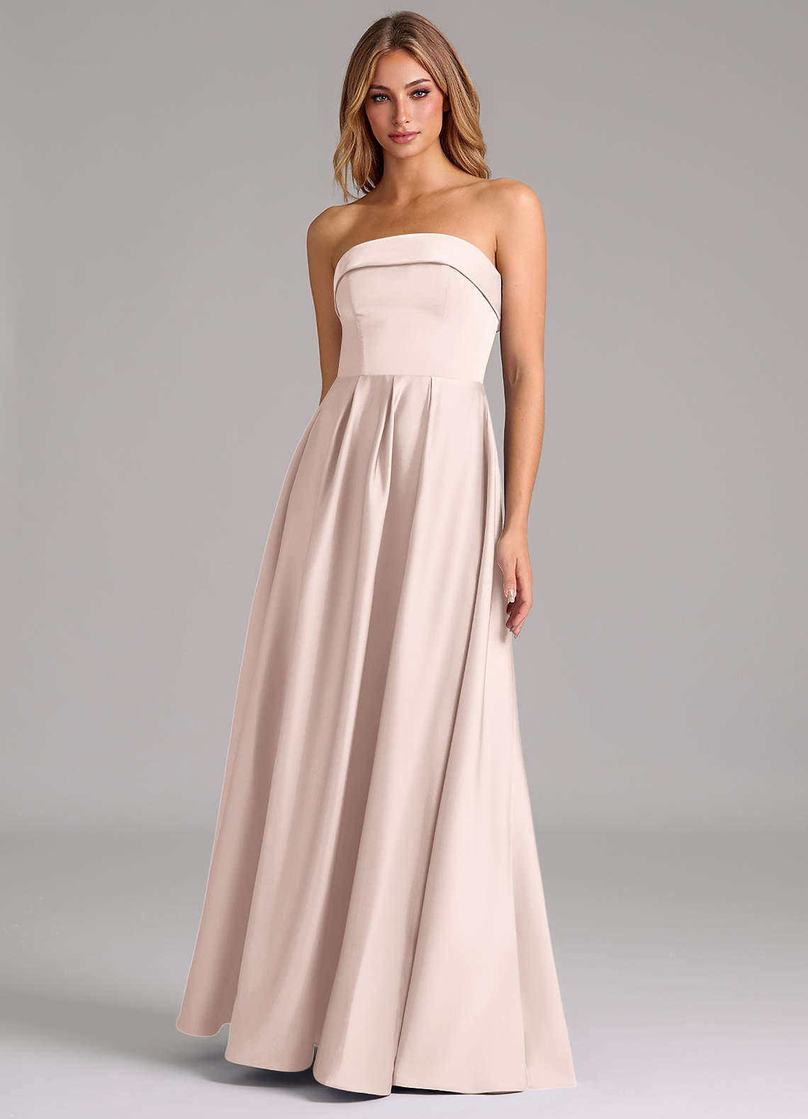 Azazie Lucienne Robes de demoiselle d'honneur Robe Trapèze Convertible en Satin extensible Sans bretelle Rose Pâle image1