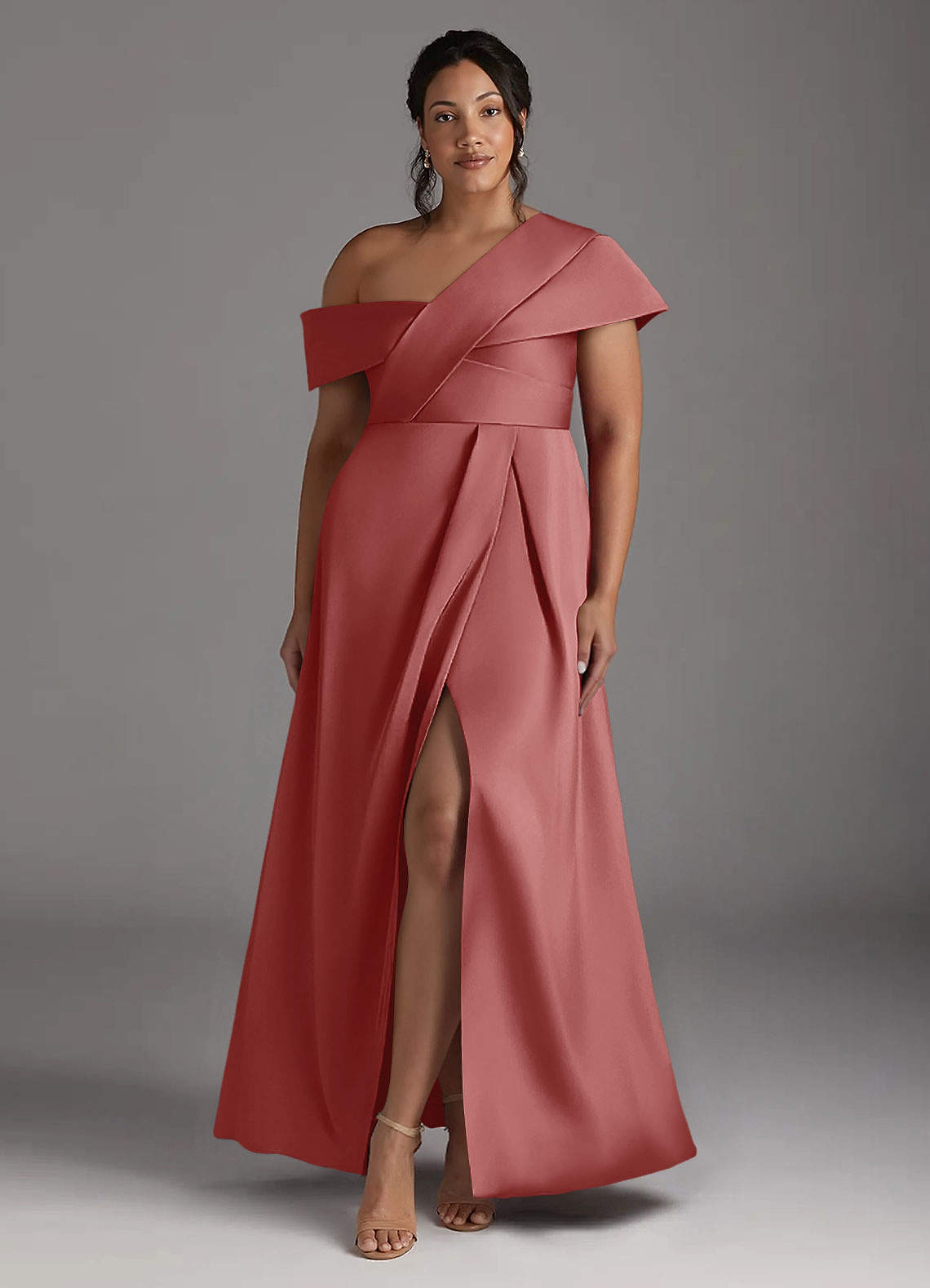 Azazie Milton Mother of the Bride Dresses Antique Rose A-Line Pleated Stretch Satin Dress image8