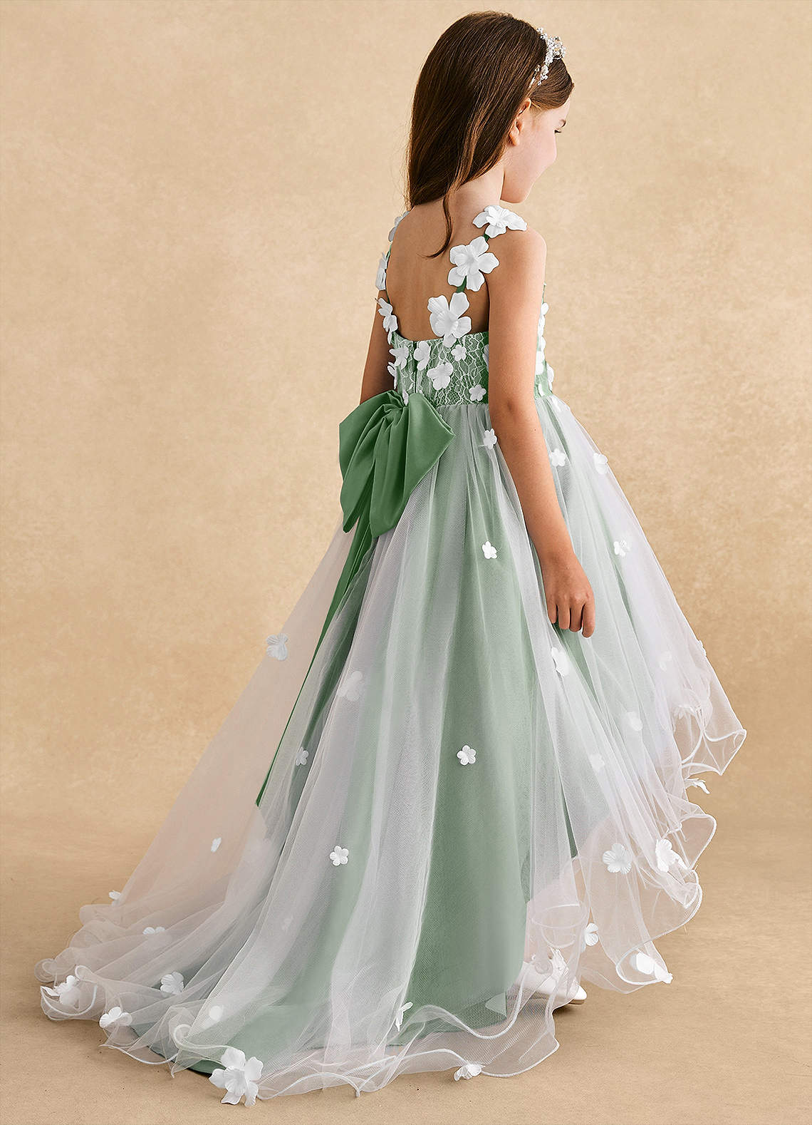 Azazie Celia Flower Girl Dresses Matcha A-Line Lace Tulle Dress image4