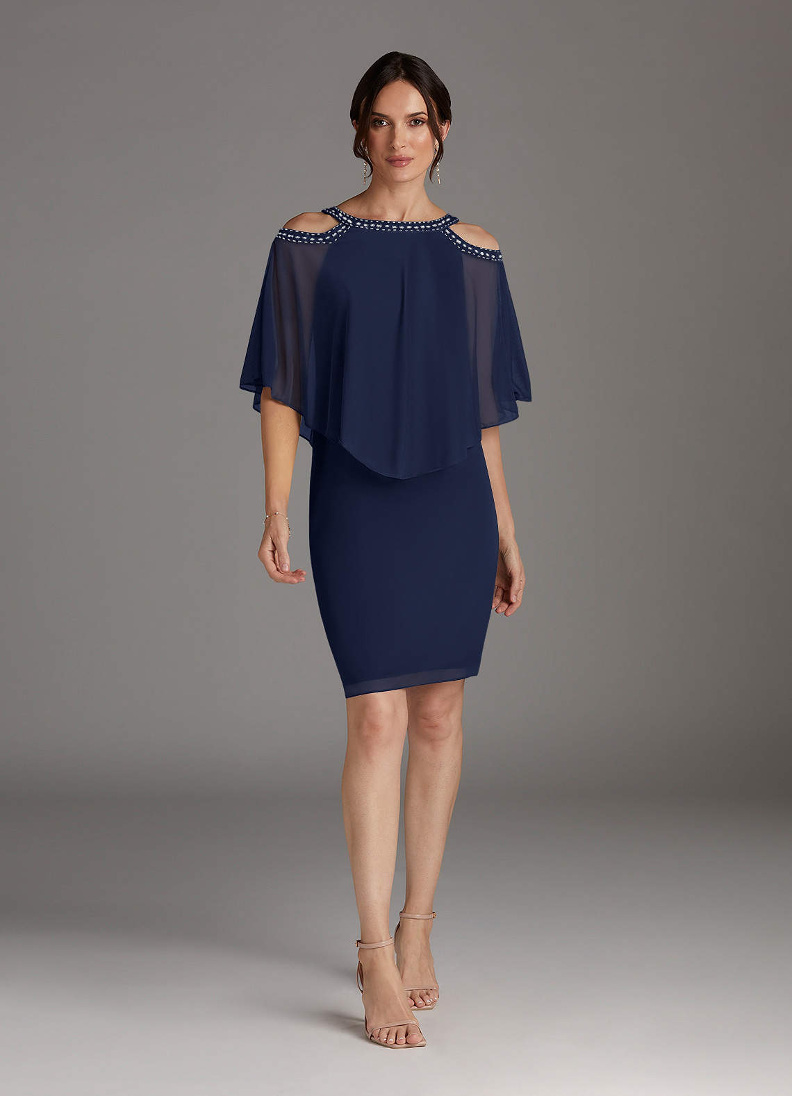 Azazie Junibee Mother of the Bride Dresses Dark Navy Sheath Sequins Mesh Dress image1