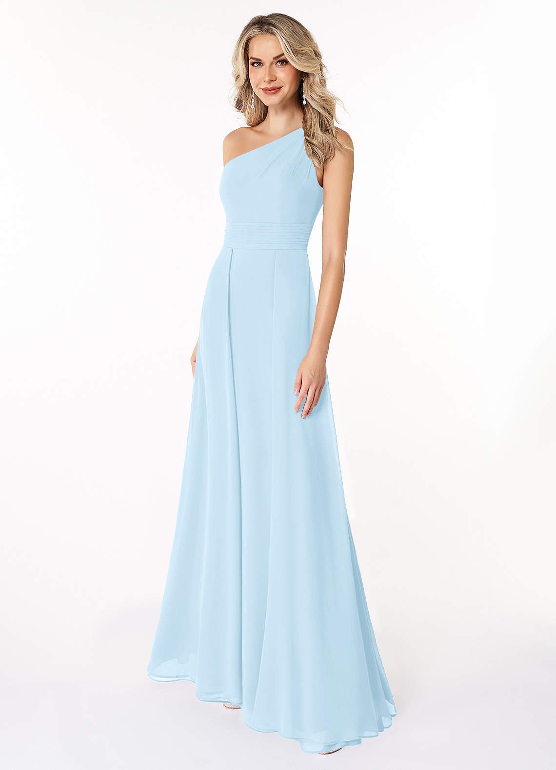 Azazie Dallas Vestidos de damas de honor Vestido de Azul Cielo de Gasa de Corte en A con Hombro unilateral image1